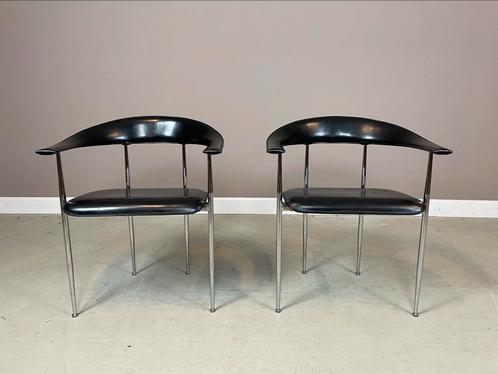 2 Fasem P40 stoelen Giancarlo Vegni jaren 80 vintage, Huis en Inrichting, Stoelen, Gebruikt, Twee, Leer, Metaal, Zwart, Ophalen