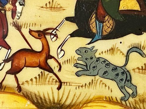 Antiek schilderij , Perzie , jachttafereel, Antiek en Kunst, Kunst | Schilderijen | Klassiek, Ophalen of Verzenden