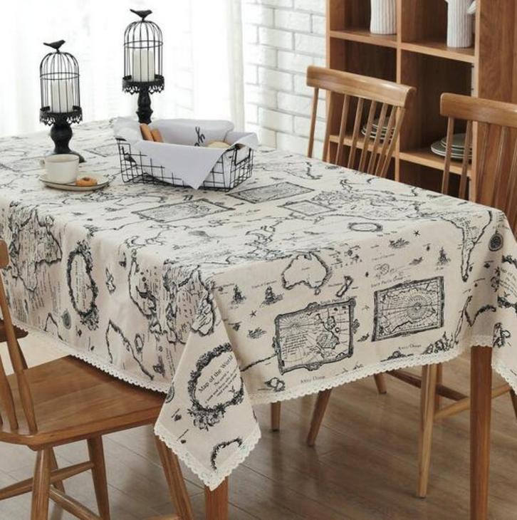 Wit Landkaart Tafelkleed / Tafellaken Klassiek Tafel Kleed, Huis en Inrichting, Tafelkleden, Nieuw, Rechthoek, Verzenden
