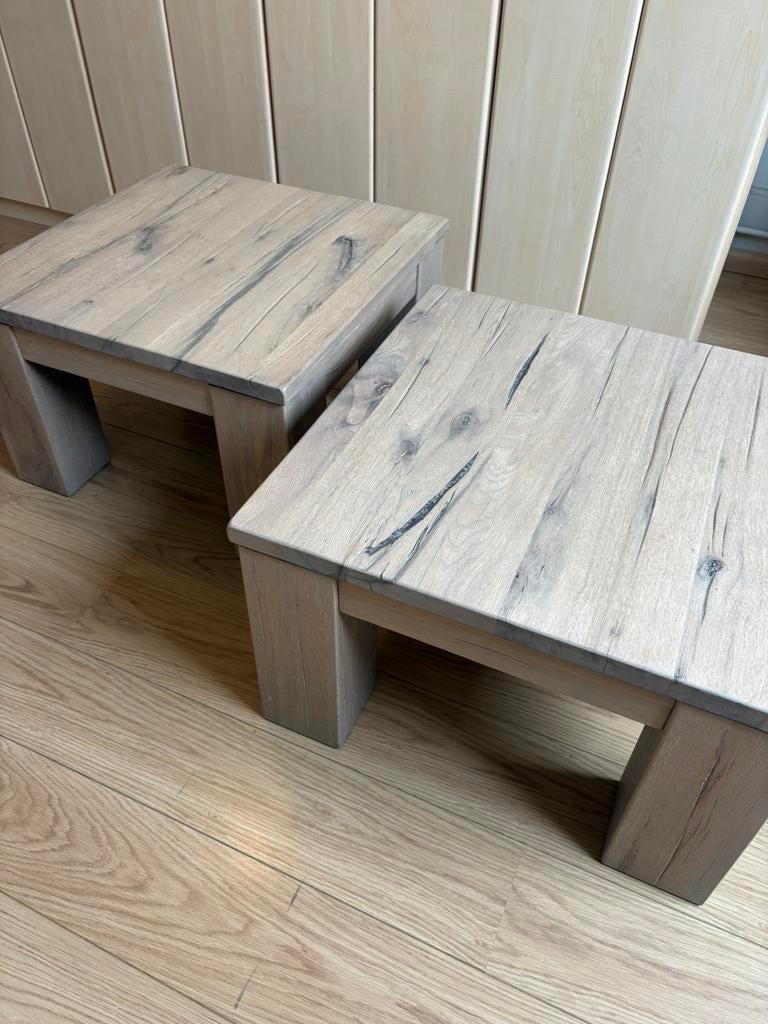 Henders & Hazel salontafels, 2 stuks in grey wash, Ophalen, 50 tot 100 cm, 50 tot 75 cm, Vierkant