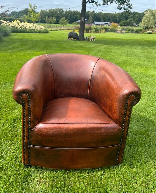 Vintage Leren Clubfauteuil, Huis en Inrichting, Fauteuils, Gebruikt, Leer, 75 tot 100 cm, Ophalen of Verzenden