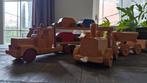 Houten kinderspeelgoed trein vrachtwagen eend, Ophalen, Duw- of Trekspeelgoed