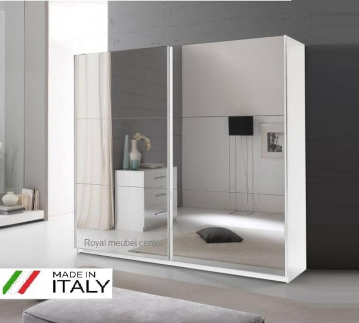 Hoogglans wit-spiegel Italiaanse schijfdeur Kledingkasten-SA, Huis en Inrichting, Kasten | Kledingkasten, Nieuw, 200 cm of meer