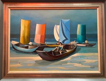 De Matos Schilderij - Boten op Strand - 2003 - Topstaat beschikbaar voor biedingen