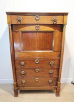 Antieke secretaire à abbatant met lederen schrijfblad, Antiek en Kunst, Ophalen of Verzenden