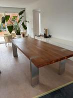 SeurenGulliver eettafel blad noten onderstel RVS 1.10 X 2.80, Huis en Inrichting, Tafels | Eettafels, Ophalen, Gebruikt, 100 tot 150 cm