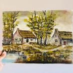 Vintage olieverf schilderij op bordkarton, Verzenden