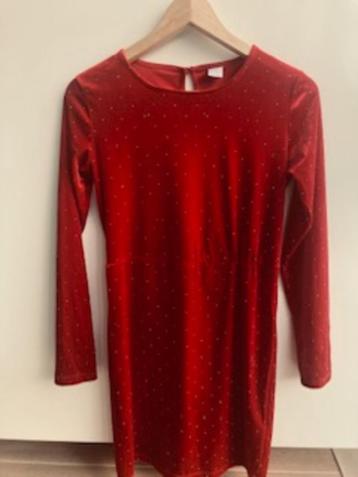 Rode kerst,  feest jurk met gouden stippen van Next mt. 158 beschikbaar voor biedingen