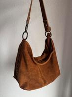 Vintage cognac bruine leren suede schouder tas, Vintage, Bruin, Schoudertasje, Vintage