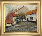 Charmant Dorpszicht - Olieverf op paneel, gesigneerd, Ophalen of Verzenden