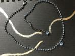 Vintage verzilverde blauw strass rhinestones ketting collier, Overige materialen, Blauw, Met strass, Ophalen of Verzenden