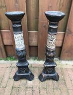 2 grote brocante kandelaars, Huis en Inrichting, Overige materialen, Gebruikt, 50 tot 75 cm, Kandelaar