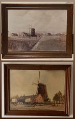 Set van 2 Sfeervolle Landschappen (molen) - Joh. Stokwielder, Antiek en Kunst, Kunst | Schilderijen | Klassiek, Ophalen of Verzenden