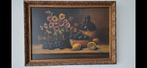 Stilleven schilderij met bloemen, fruit en fles, Antiek en Kunst, Kunst | Schilderijen | Klassiek, Ophalen