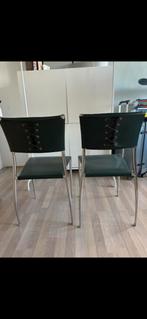 Leren stoelen met vlechtwerk - set van 2, Ophalen, Gebruikt, Leer, Twee