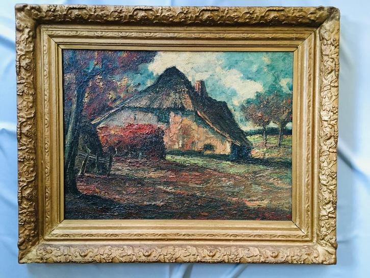 Groot schilderij, boerderij, impasto, Antiek en Kunst, Kunst | Schilderijen | Klassiek, Ophalen