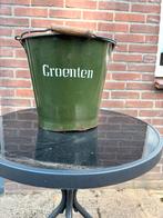 Vintage Groene Emaille Emmer "Groenten" Decoratie/Verzamelin, Antiek en Kunst, Antiek | Emaille, Ophalen