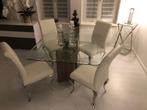 Luxe glazen tafel met granieten poten, Huis en Inrichting, Ophalen, Luxe, Vierkant, Zo goed als nieuw