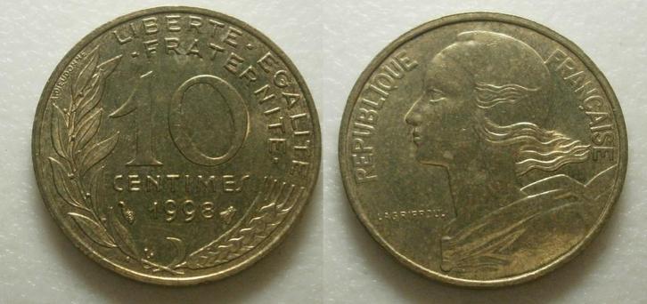 PD31265 Frankrijk 10 Centimes 1998, Postzegels en Munten, Munten | Europa | Niet-Euromunten, Losse munt, Frankrijk, Ophalen of Verzenden
