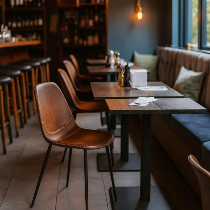 Vintage leren design stoelen, Piana franky stoel retro.  903, Huis en Inrichting, Stoelen, Gebruikt, Vijf, Zes of meer stoelen