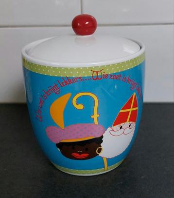 Vintage Pepernotenpot Sinterklaas en Zwarte Piet ( blauw) beschikbaar voor biedingen