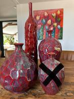Unieke glas keramieke vazen met facetten rood, Overige materialen, Nieuw, Ophalen of Verzenden, Minder dan 50 cm