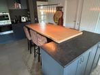 Luxe houten bartafel met opbergkast &zwart natuurstenen blad, Ophalen, Gebruikt