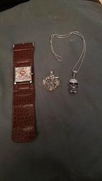 Herenketting doodskop met hanger ketting en ed hardy horloge, Sieraden, Tassen en Uiterlijk, Ophalen of Verzenden, Zo goed als nieuw