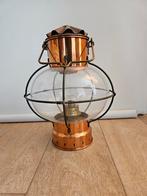 Vintage Koperen Scheepslantaarn, Gebruikt, Vintage, Ophalen of Verzenden, Glas