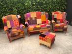 Nieuwstaat !! 2+1+1 zits Design Patchwork +hocker !!, Ophalen, Hout, 150 tot 200 cm, Zo goed als nieuw