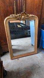 Antieke Franse vergulde spiegel met kuif, Ophalen, Rechthoekig, 50 tot 100 cm, 100 tot 150 cm