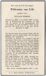 Willemina van Lith 1887 Mill + 1959 Wilbertsoord, 72 jaar, Verzamelen, Verzenden, Bidprentje