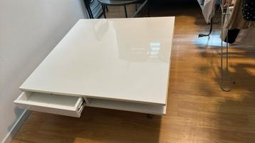 Houten salontafel wit met zijladen