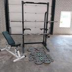 Squat rack + verstelbare bankje + Olympische Gewichten set, Sport en Fitness, Fitnessmaterialen, Ophalen, Zo goed als nieuw, Armen