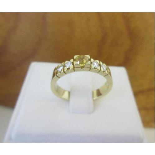 Gouden 14 karaats Ring met Diamant en gele saffier, Sieraden, Tassen en Uiterlijk, Ringen, Nieuw, Dame, Goud, Goud, Met edelsteen