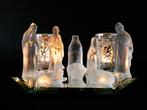 Kerstgroep van gesatineerd glas 2 waxine houders en spiegel, Ophalen of Verzenden