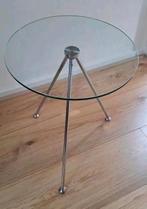 NL design tripod bijzettafel glas chroom verstelbaar izgs, 45 tot 60 cm, Minder dan 55 cm, Rond, Ophalen of Verzenden