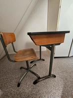 Vintage schoolbankje met stoel, Gebruikt, Tafel(s) en Stoel(en), Ophalen