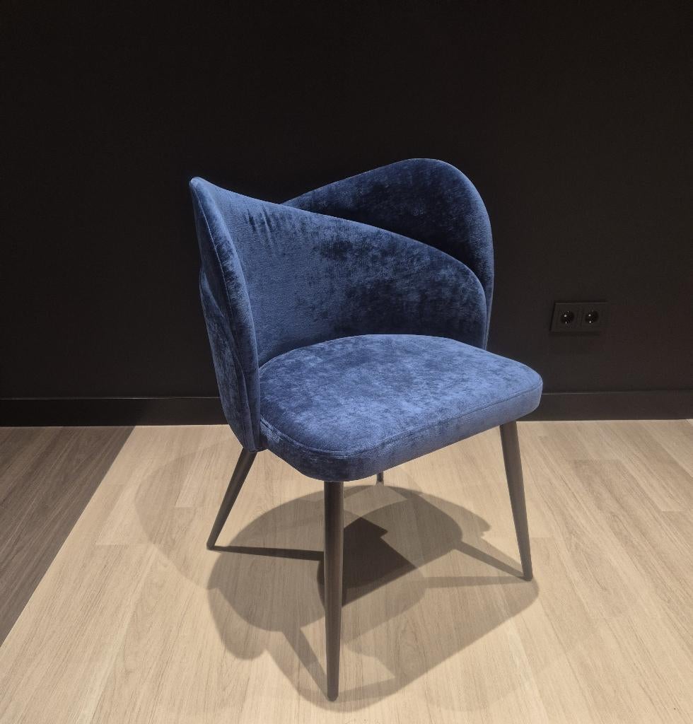 Blauwe eetkamerstoel - Velours gestoffeerd, Ophalen, Blauw, Nieuw, Hotel chique