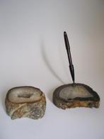 Vintage pennenhouder en presse papier, steen geode, agaat?, Ophalen of Verzenden, Gebruikt