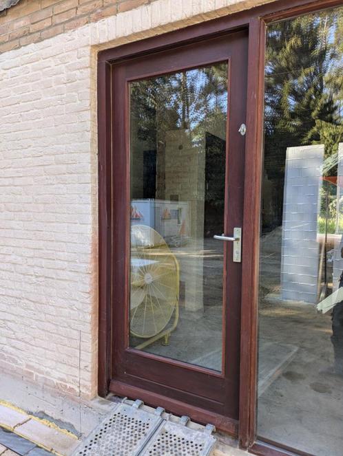 Solide hardhouten buitendeur, Doe-het-zelf en Verbouw, Deuren en Horren, Gebruikt, Buitendeur, 200 tot 215 cm, 80 tot 100 cm, Glas