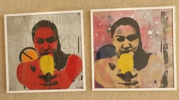 2 mix media werken Cris Catme - popart beschikbaar voor biedingen