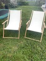2 x Strandstoelen inklapbaar stof en houten frame, Gebruikt, Hout, Ophalen, Verstelbaar