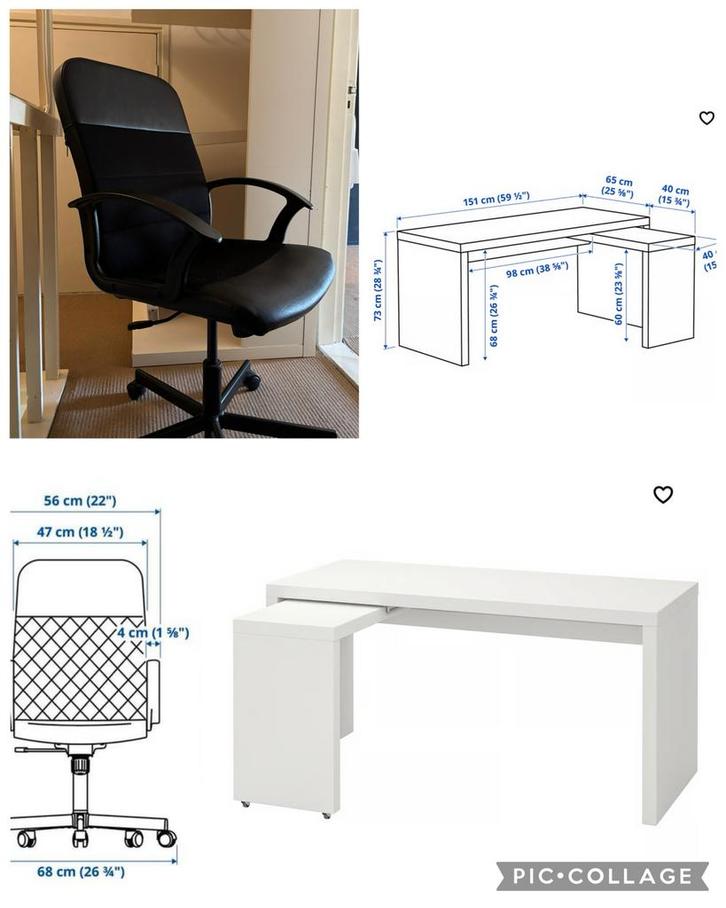 Ikea bureau Malm en bureaustoel Renberget, Huis en Inrichting, Bureaus, Zo goed als nieuw, Ophalen of Verzenden