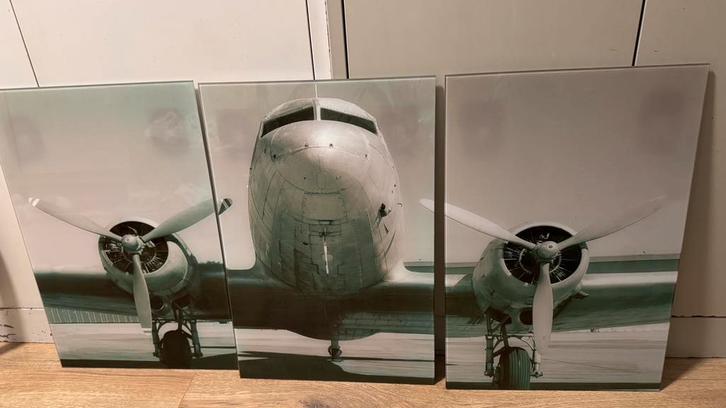 Schilderij vliegtuig, 3-luik, Huis en Inrichting, Woonaccessoires | Schilderijen, Tekeningen en Foto's, Zo goed als nieuw, Schilderij
