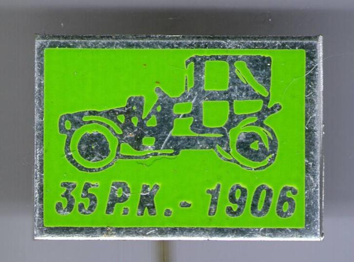 35 P.K. - 1906 groen op aluminium oldtimer auto ( A_006 ), Verzamelen, Speldjes, Pins en Buttons, Zo goed als nieuw, Speldje of Pin