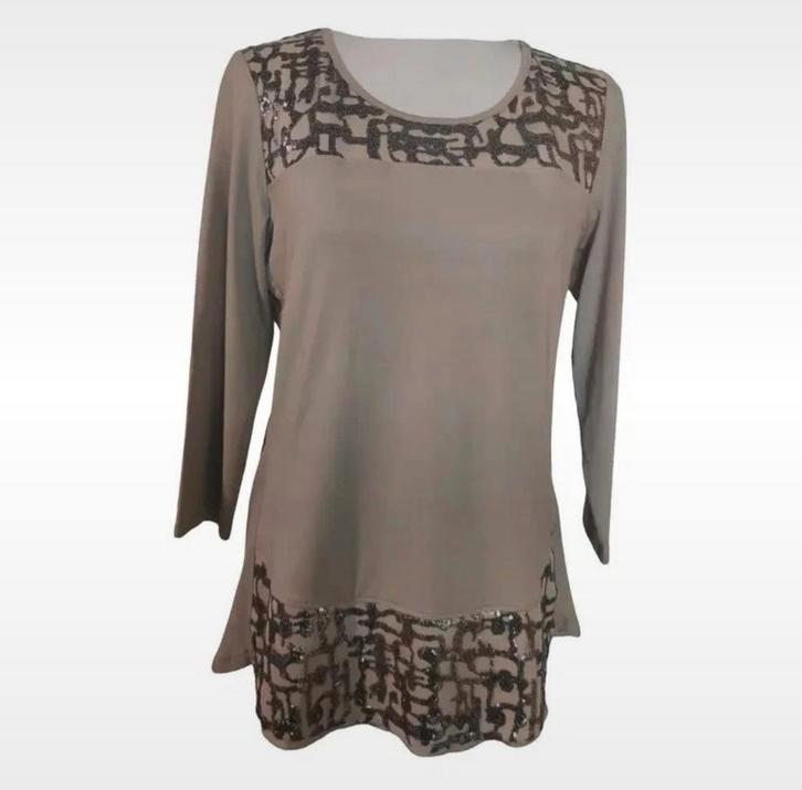 Airfield Beige Top Pailletten Zilver Maat 38, Kleding | Dames, Blouses en Tunieken, Zo goed als nieuw, Maat 38/40 (M), Beige, Ophalen of Verzenden