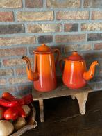 Brocante oranje emaille thee en koffiepot, Antiek en Kunst, Antiek | Emaille, Ophalen of Verzenden