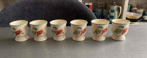 6x Societé Ceramique eierdopjes klaproos korenbloem, Antiek en Kunst, Antiek | Servies los, Ophalen of Verzenden