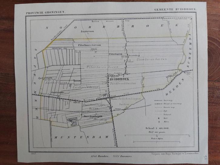 57 / Zuidbroek Tussenploegen Litho uit 1867 van J. Kuyper, Antiek en Kunst, Kunst | Litho's en Zeefdrukken, Ophalen of Verzenden